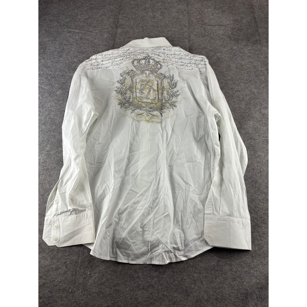 7 Diamonds Mens XL White Western Y2K Crest Long Sleeve Button Down Shirt Stretch